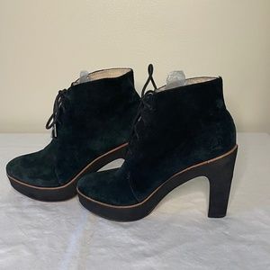 Black Suede Lace-Up Platform Ankle Boots